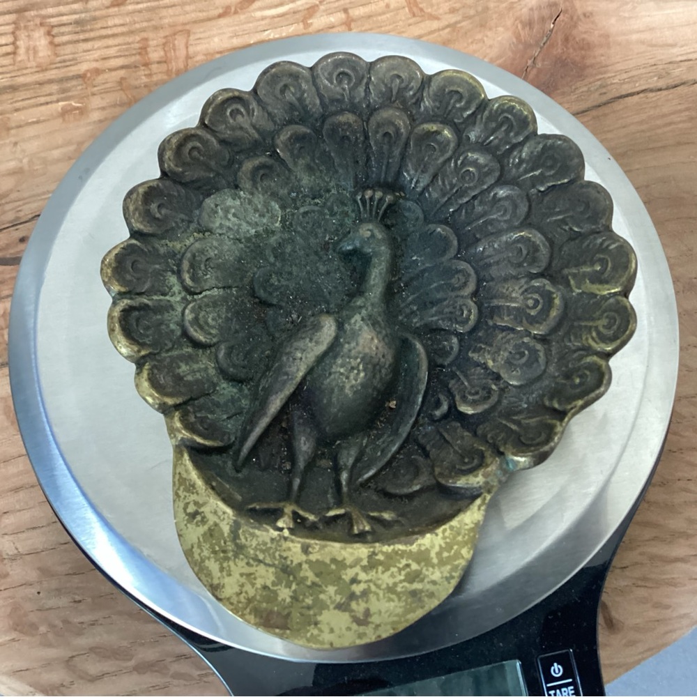 🟢 Vintage - Stunning - Solid Brass Peacock Designed Dish / Ashtray - Patina - Picture 13 of 13